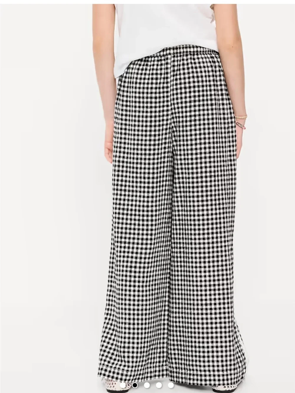 Girl’s Wide-Leg Gingham Drawstring Pants - Black/White